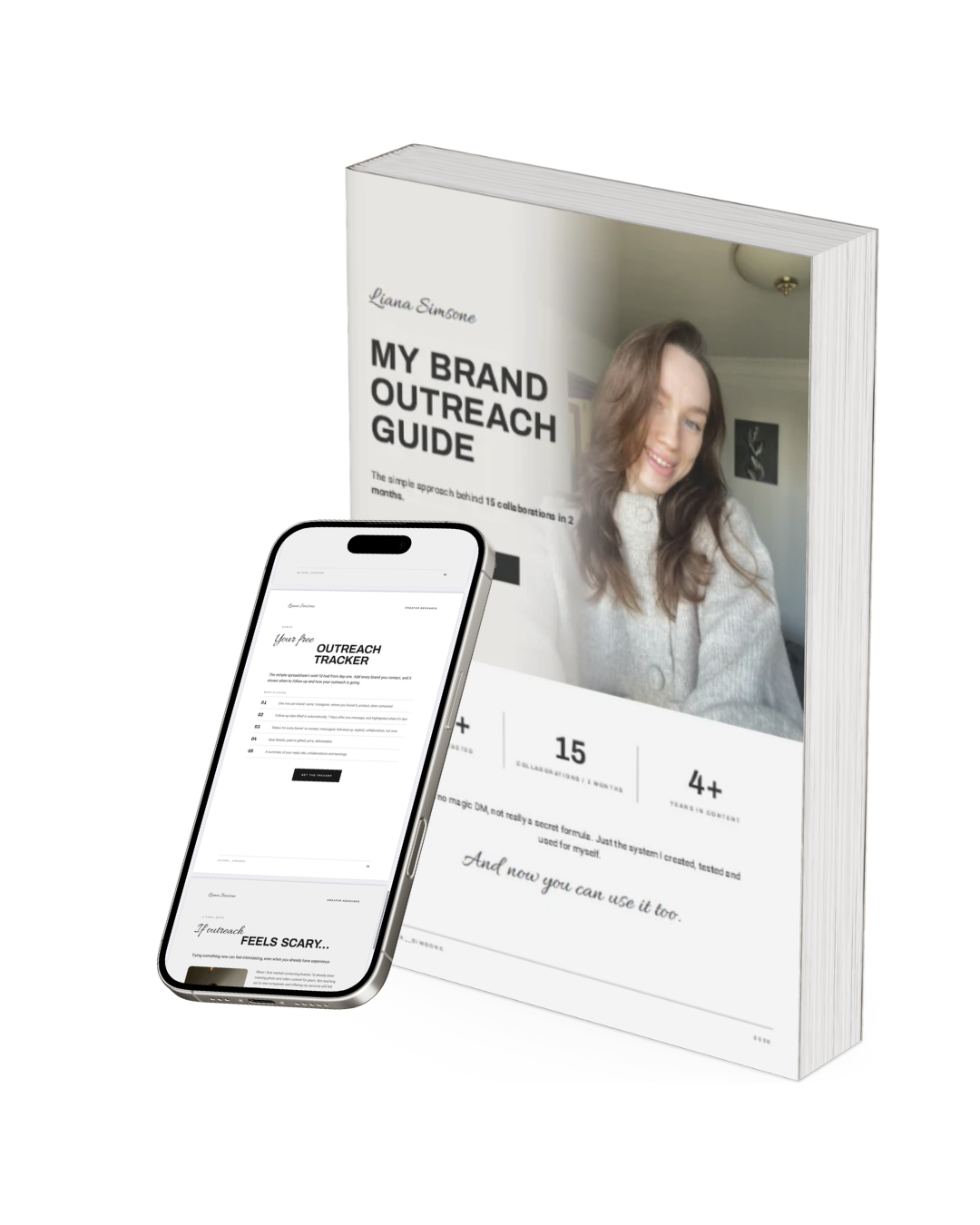 Brand Outreach Starter Kit book and outreach tracker phone mockup